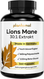 plantomol Lions Mane Mushroom Kapseln mit 2200 mg Löwenmähne Extrakt 30:1 Hericium erinaceus 360 Kapseln – Bild 1 von 2