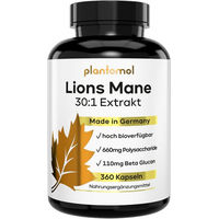 Produktbild von plantomol Lions Mane Mushroom Kapseln mit 2200 mg Löwenmähne Extrakt 30:1 Hericium erinaceus 360 Kapseln