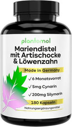 plantomol Mariendistel Kapseln mit Artischocke und Löwenzahn 180 Stück – Bild 1 von 2