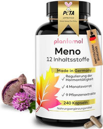plantomol MENO Wechseljahre Kapseln mit Kräuter-Komplex aus Yams, Rotklee und Mönchspfeffer sowie Vitamin B6, 240 Kapseln, vegan und glutenfrei – Bild 1 von 4