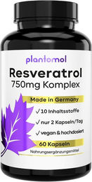 plantomol Resveratrol 750mg Trans-Resveratrol mit Hyaluron und Silizium Beauty-Kollagen-Kombi Kapseln 60 Stück – Bild 1 von 3