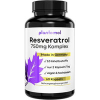 Produktbild von plantomol Resveratrol 750mg Trans-Resveratrol mit Hyaluron und Silizium Beauty-Kollagen-Kombi Kapseln 60 Stück