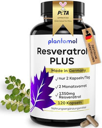 plantomol Resveratrol PLUS 120 Kapseln mit 1350 mg Trans-Resveratrol Extrakt und Piperin ohne Zusatzstoffe – Bild 1 von 4