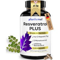 Produktbild von plantomol Resveratrol PLUS 120 Kapseln mit 1350 mg Trans-Resveratrol Extrakt und Piperin ohne Zusatzstoffe