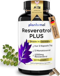 plantomol Resveratrol PLUS 1350mg Trans-Resveratrol Extrakt mit Piperin 60 Kapseln ohne Zusatzstoffe – Bild 1 von 4
