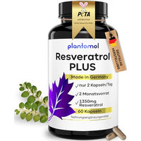 Produktbild von plantomol Resveratrol PLUS 1350mg Trans-Resveratrol Extrakt mit Piperin 60 Kapseln ohne Zusatzstoffe