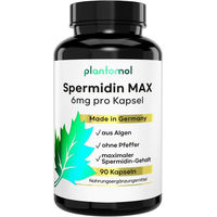 Produktbild von plantomol Spermidin MAX Kapseln vegan mit 6mg Spermidin pro Kapsel laborgeprüft