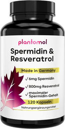 plantomol Spermidin Resveratrol Kapseln mit 6 mg Spermidin und 800 mg Trans-Resveratrol 120 Kapseln – Bild 1 von 3
