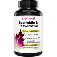 Produktbild von plantomol Spermidin Resveratrol Kapseln mit 6 mg Spermidin und 800 mg Trans-Resveratrol 120 Kapseln