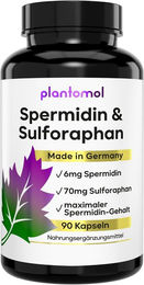 plantomol Spermidin Sulforaphan Kapseln mit 6 mg Spermidin und 70 mg Sulforaphan aus Brokkolisprossen 90 Kapseln – Bild 1 von 2