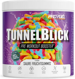 ProFuel TUNNELBLICK Pre-Workout-Booster Saure Fruchtgummis mit Citrullin, Arginin, Taurin, Koffein, Guarana und Magnesium vegan 440g – Bild 1 von 3