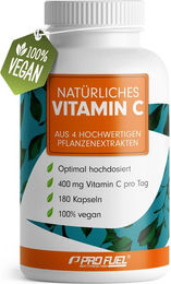 ProFuel Vitamin C 400 mg Kapseln mit Acerola und Hagebutte 180 Stück – Bild 1 von 3