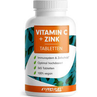 Produktbild von ProFuel Vitamin C und Zink Tabletten vegan mit 500 mg gepuffertem Vitamin C und 15 mg Zinkbisglycinat 365 Stück