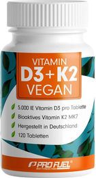 ProFuel Vitamin D3 K2 Tabletten vegan 120 Stück mit 1000 IE D3 und Flechten-Extrakt – Bild 1 von 2