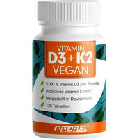 Produktbild von ProFuel Vitamin D3 K2 Tabletten vegan 120 Stück mit 1000 IE D3 und Flechten-Extrakt