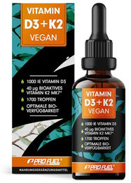 ProFuel Vitamin D3 K2 Tropfen vegan mit 1000 IE Vitamin D3 und 40 mcg K2 MK7 50 ml – Bild 1 von 5
