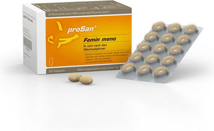 proSan Femin meno Kapseln mit Nachtkerzenöl und Vitamin-Kombination für Frauen, pflanzlicher Ursprung, 60 Stück – Bild 1 von 1