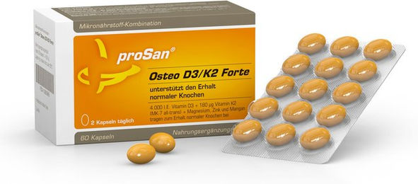 proSan Osteo D3/K2 Forte Kapseln mit 4000 IE Vitamin D3 vegan 60 Kapseln – Bild 1 von 2