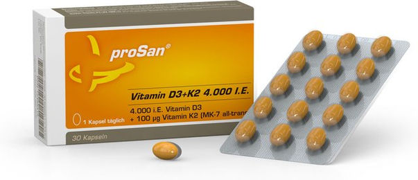 proSan Vitamin D3 + K2 4000 I.E. Kapseln für Senioren 30 Stück – Bild 1 von 2