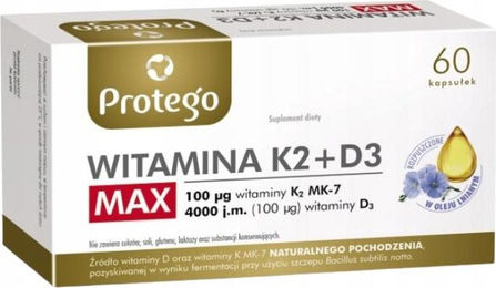 Protego Vitamin K2 + D3 Kapseln 60 Stück zuckerfrei glutenfrei laktosefrei – Bild 1 von 1