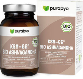 PURABYO BIO Ashwagandha KSM-66 Kapseln – Bild 1 von 3