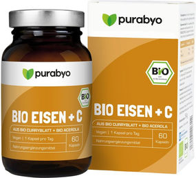 PURABYO BIO Eisen Kapseln für Schwangere und Stillende mit Bio Curryblatt und Bio Acerola 60 Stück – Bild 1 von 3