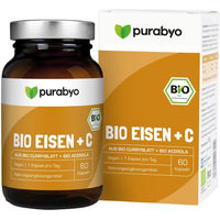 Produktbild von PURABYO BIO Eisen Kapseln für Schwangere und Stillende mit Bio Curryblatt und Bio Acerola 60 Stück