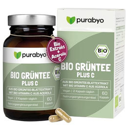 Purabyo BIO Grüntee Plus C Kapseln mit Acerola und Hagebutte, vegan und ohne Zusatzstoffe – Bild 1 von 3