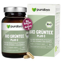 Produktbild von Purabyo BIO Grüntee Plus C Kapseln mit Acerola und Hagebutte, vegan und ohne Zusatzstoffe