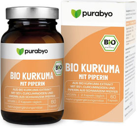 PURABYO BIO Kurkuma Extrakt Kapseln vegan und ohne Gelatine – Bild 1 von 3