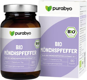 Purabyo Bio Mönchspfeffer Kapseln 4:1 Extrakt Vitex Agnus Castus vegan und hochdosiert – Bild 1 von 4