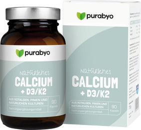Purabyo Natürliches Calcium mit D3/K2 und Algenkalk Sango Kapseln vegan laktosefrei glutenfrei ohne Gelatine – Bild 1 von 2