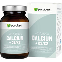 Produktbild von Purabyo Natürliches Calcium mit D3/K2 und Algenkalk Sango Kapseln vegan laktosefrei glutenfrei ohne Gelatine