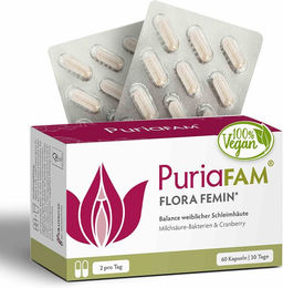 PuriaFAM Flora Femin Kapseln mit Milchsäurebakterien und Cranberry für Frauen vegan 60 Stück – Bild 1 von 2