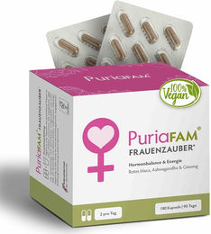 PuriaFAM Frauenzauber Maca Rot und Ashwagandha Kapseln vegan 180 Stück – Bild 1 von 2