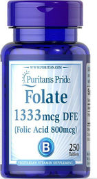 Puritan's Pride Folsäure 800 mcg Tabletten für Frauen, Schwangere und Stillende, 250 Stück – Bild 1 von 2
