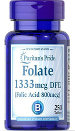 Puritan's Pride Folsäure 800 mcg Tabletten für Frauen, Schwangere und Stillende, 250 Stück – Bild 1 von 2