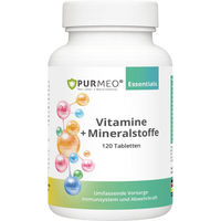 Produktbild von PURMEO 26 Vitamine und Mineralstoffe Tabletten mit Zink, Magnesium, Selen, Vitamin A, D, E, K, C und B-Vitaminen glutenfrei und laktosefrei 120 Stück
