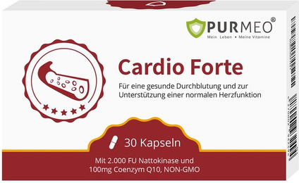 PURMEO Cardio Forte Nattokinase 2000 FU mit Coenzym Q10 100 mg, Vitamin B1 und Folsäure, 30 Kapseln, vegan, laktosefrei und glutenfrei – Bild 1 von 3