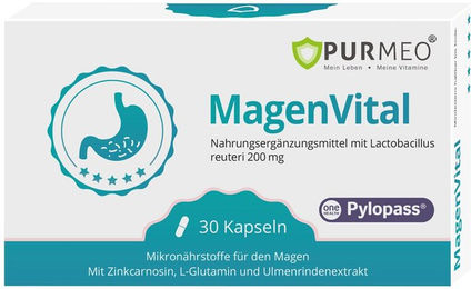 PURMEO MagenVital Kapseln mit 200 mg Pylopass, Zink und Ulmenrindenextrakt vegan laktosefrei und glutenfrei – Bild 1 von 1