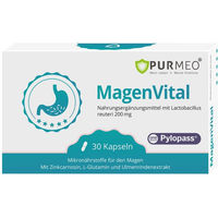 Produktbild von PURMEO MagenVital Kapseln mit 200 mg Pylopass, Zink und Ulmenrindenextrakt vegan laktosefrei und glutenfrei