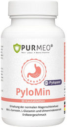 PURMEO PyloMin Lutschtabletten mit Pylopass, Zink, L-Glutamin, Ulmenrinden- und Melissenblütenextrakt, 30 Stück, Erdbeergeschmack, ohne Zusatzstoffe – Bild 1 von 2