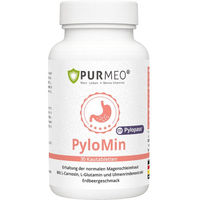 Produktbild von PURMEO PyloMin Lutschtabletten mit Pylopass, Zink, L-Glutamin, Ulmenrinden- und Melissenblütenextrakt, 30 Stück, Erdbeergeschmack, ohne Zusatzstoffe