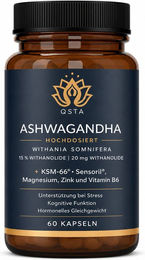 QSTA Ashwagandha KSM-66 Kapseln vegan glutenfrei laktosefrei zuckerfrei ohne Zusatzstoffe – Bild 1 von 3