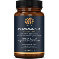 Produktbild von QSTA Ashwagandha KSM-66 Kapseln vegan glutenfrei laktosefrei zuckerfrei ohne Zusatzstoffe
