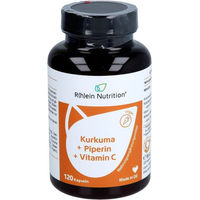 Produktbild von R(h)ein Nutrition Kurkuma Extrakt mit 95% Curcumin, Piperin und Vitamin C, vegane Kapseln, 120 Stück