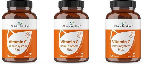 R(h)ein Nutrition Vitamin C Immunsystem Plus Ascorbinsäure Kapseln pflanzlicher Ursprung 360 Stück – Bild 1 von 3