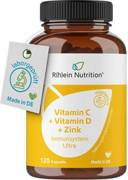 R(h)ein Nutrition Vitamin C, Vitamin D und Zink Immunsystem Ultra Kapseln vegan 120 Stück – Bild 1 von 2