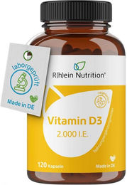 R(h)ein Nutrition Vitamin D3 2.000 I.E. Kapseln vegan vegetarisch 120 Stück – Bild 1 von 3