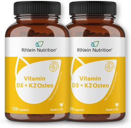 R(h)ein Nutrition Vitamin D3 + K2 Osteo Kapseln mit 2000 I.E. Vitamin D3 und 80 µg Vitamin K2 für Senioren und Frauen – Bild 1 von 2